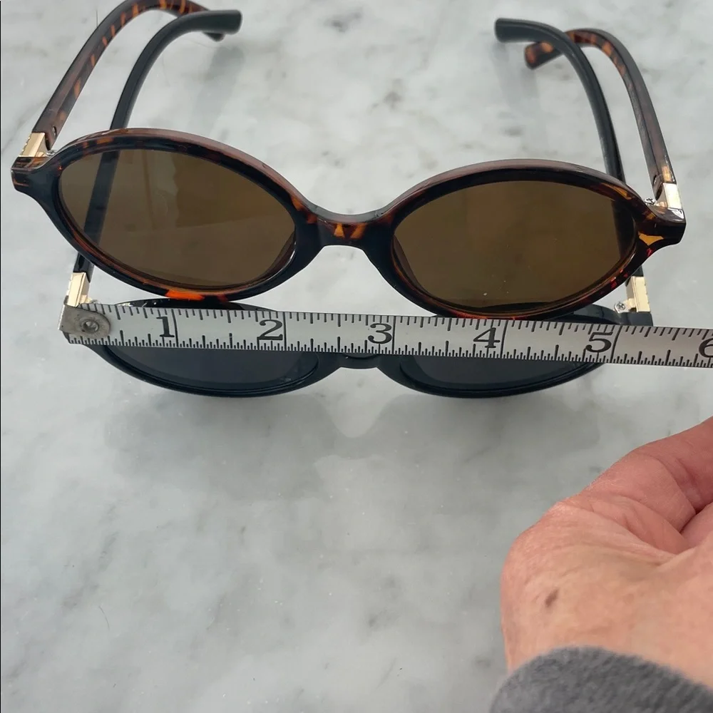 Set of thin frame sunglasses. black frame black lens tortoise frame brown lens - Picture 7 of 7
